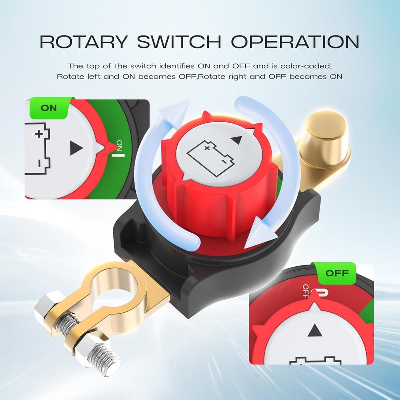 cnaodun Top Post Battery Disconnect Switch, Battery Heavy Duty Shut Off 12-48V On/Off Cut Off Switch for Car RV Boat and Vehicle - Image 4